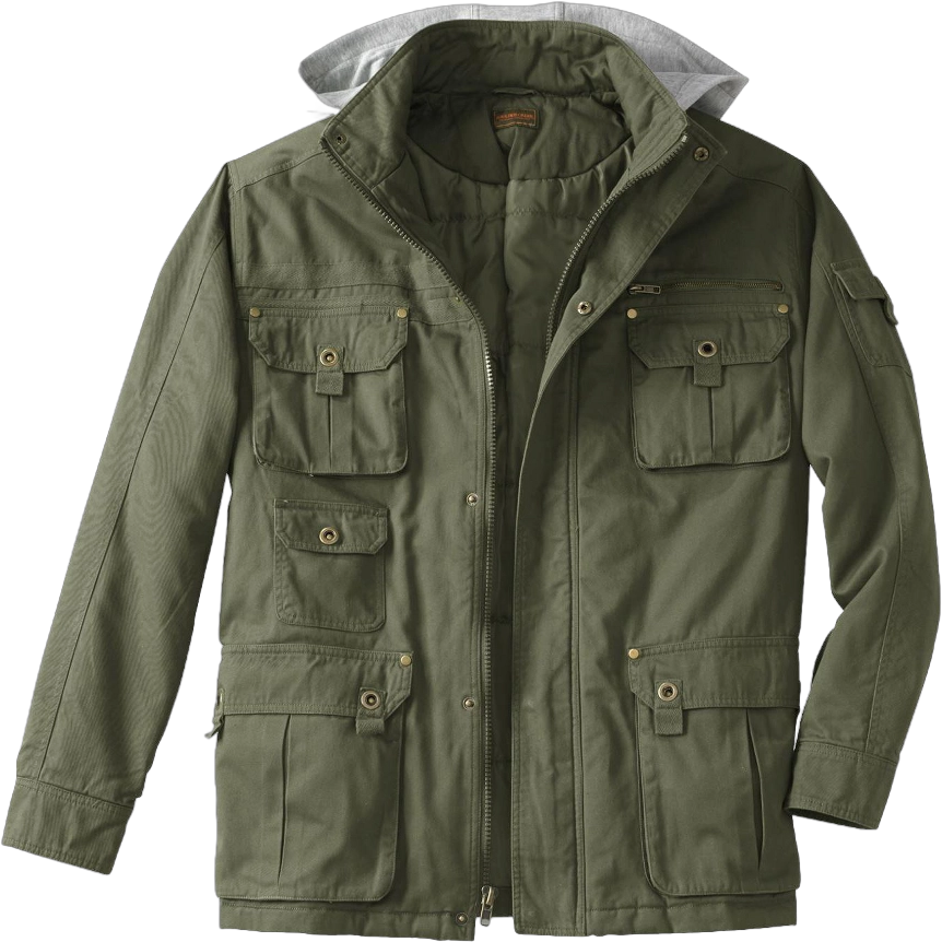 Boulder Creek by KingSize Men's Big & Tall 9 Pocket Twill Utility Jacket With Removable Hood - 8XL, Olive