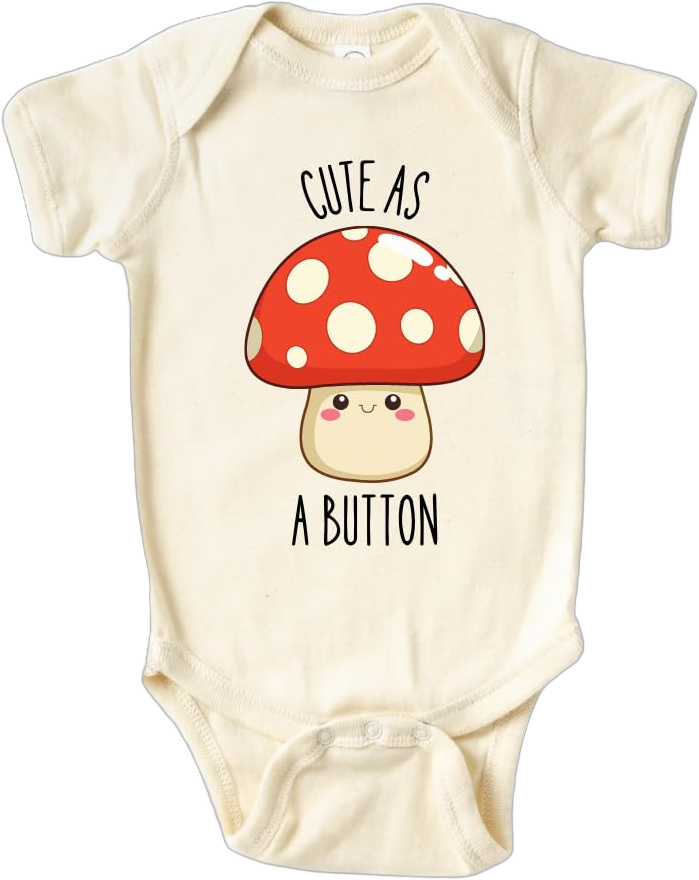 Funny Baby Bodysuit Cute as a Button Mushroom Baby Cotton Custom Baby Clothes Unisex Baby Announcement Onesie for Boys and Girls (Short Sleeve Natural, 6-9m) 6-9m Short Sleeves Natural