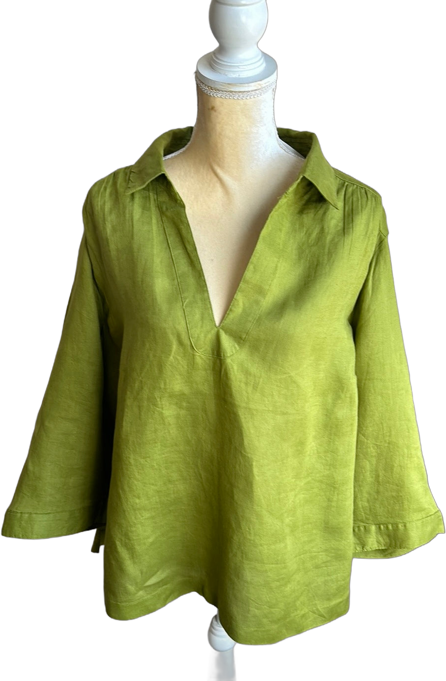 Sigrid Olsen Womens Plus Sz 3X Linen Blouse Top New Olive Green