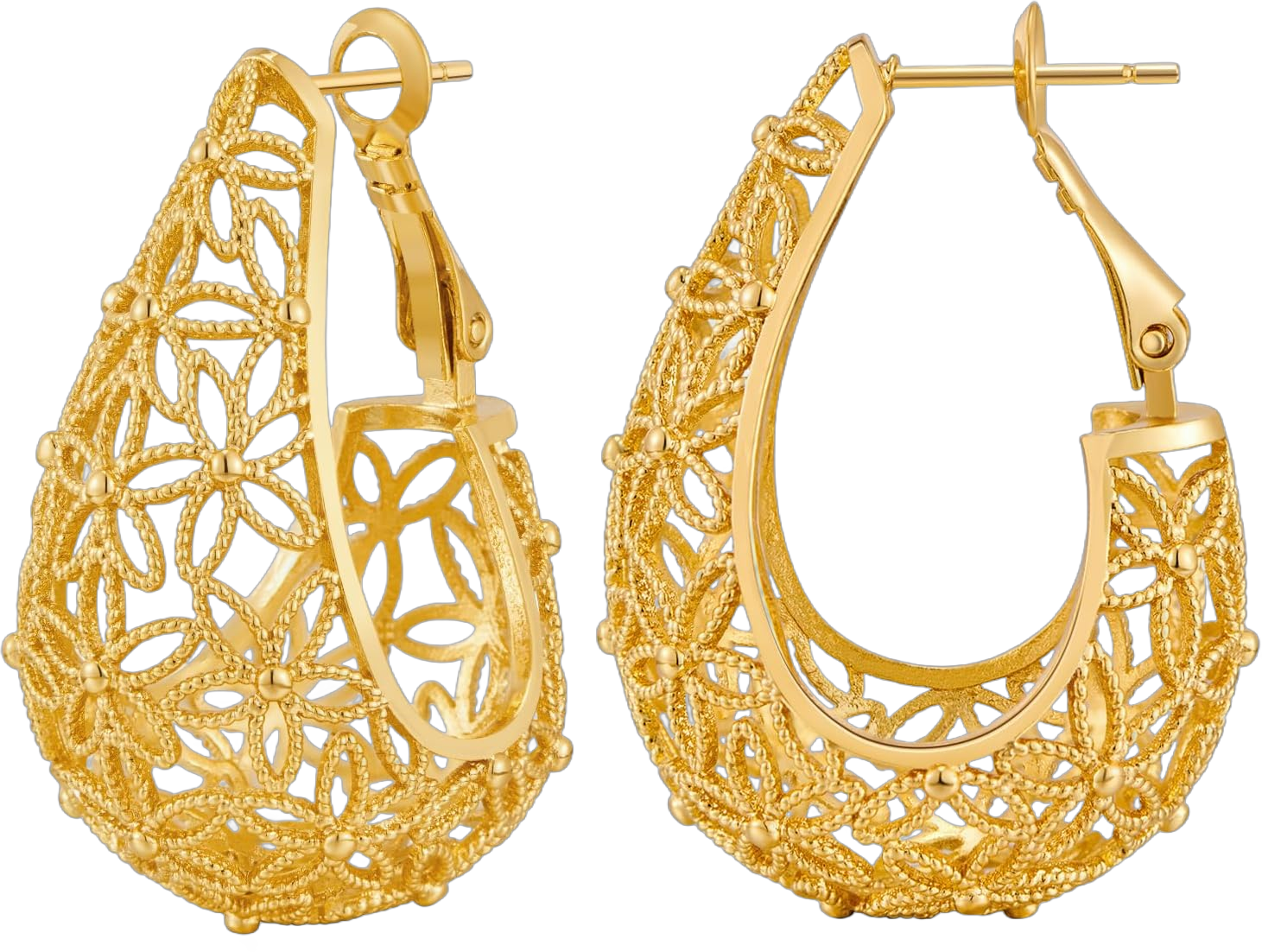 Gold Hollow-Out Chunky Hoop Earrings Vintage Filigree Hoop Earrings Wide Hoop Earrings for Women Jewelry Gifts EH21552A