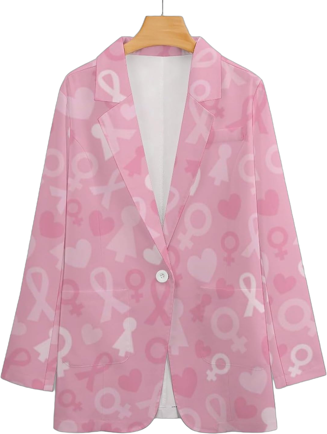 Women's Casual Blazers Long Sleeve Open Front Business Cardigans Jacket Work Office Blazer Suit with Pockets, XS-2XL Small Light Pink Ribbon Breast Cancer