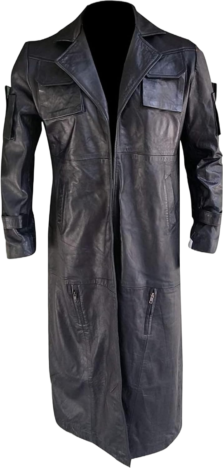 Leather Coat Black Trench Coat Frank Castle Vigilante Coat Thomas Jane Leather Motorcycle Jacket No Vent Open Long Coat Large Black