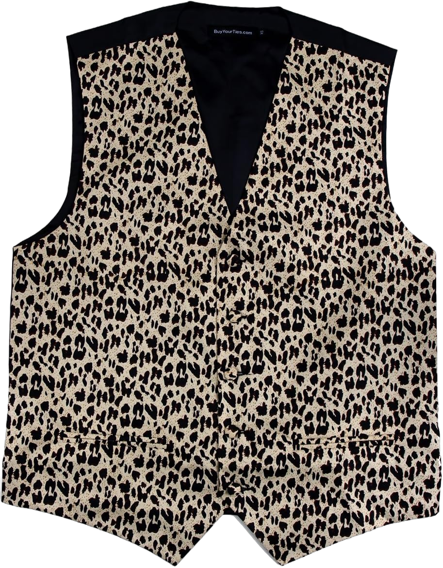 Mens Animal Print Tuxedo Vest Leopard Tiger Zebra Cheetah Prom Formal Wear 4X-Large Taupe Black