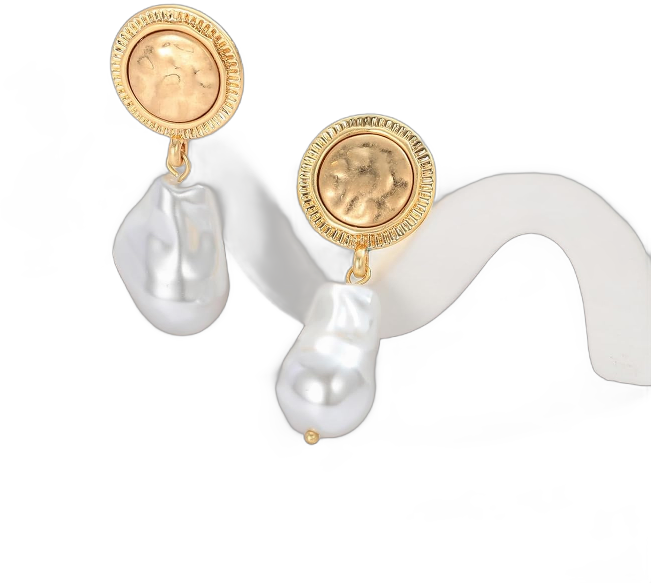 Pearl Dangle Earrings for Women Gold Plated Pearl Drop Earrings Irregular Pearl Earrings Retro Statement Large Pearl Earrings