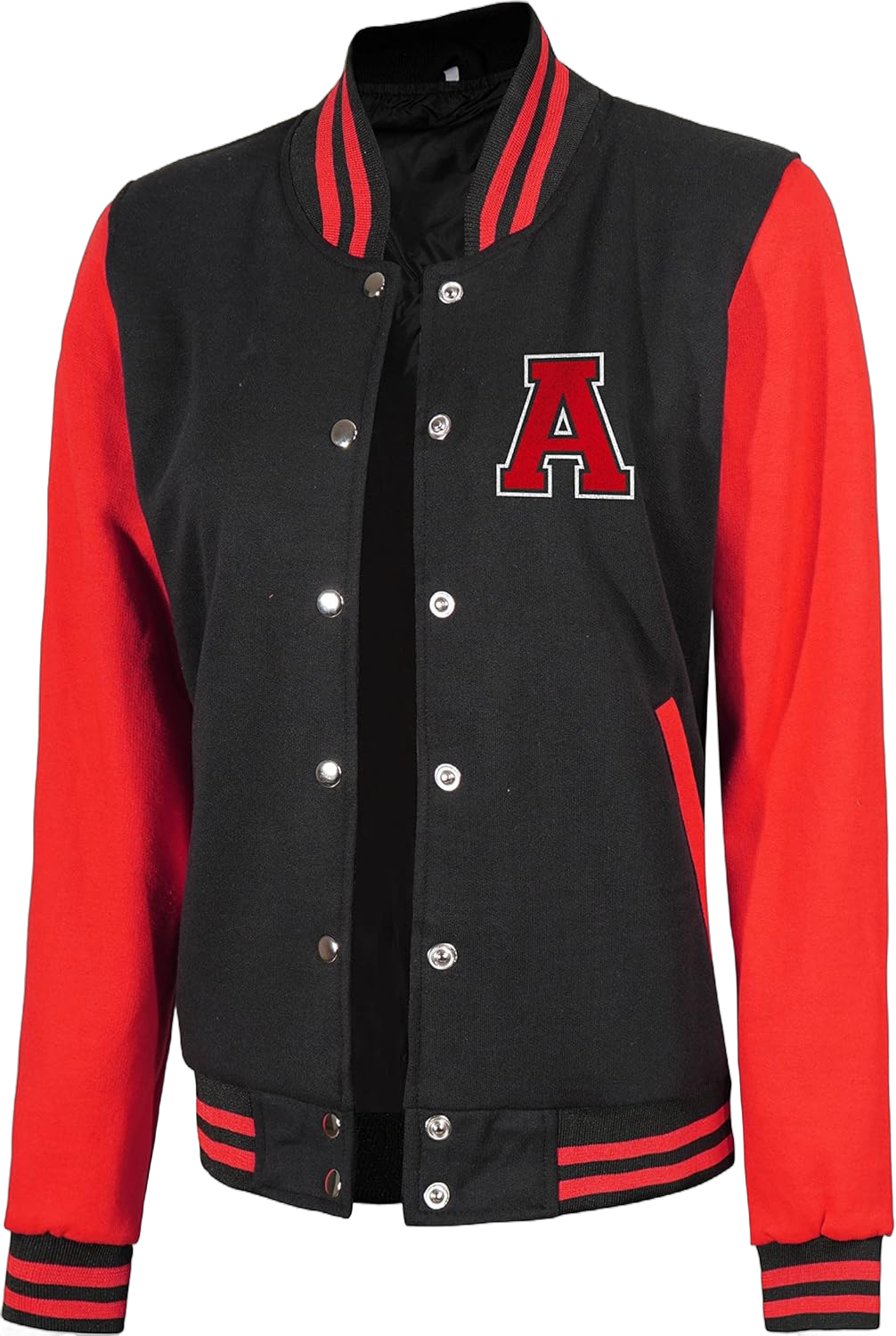 Decrum DISC Black And Red Varsity Bombers Jackets For Women - Fashion Baseball Jacket | [40054025-DR] Black& Rd, XL