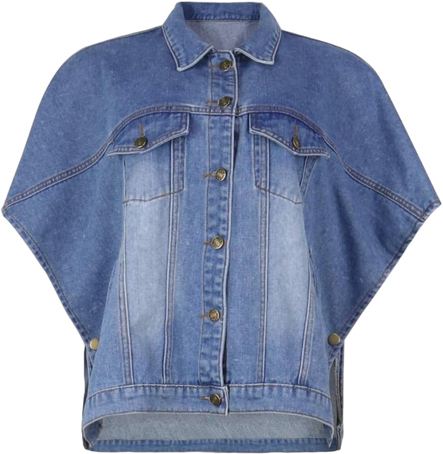 Womens Fashion Oversized Denim Blue Jacket Sleeveless Streetwear Tops Loose Jeans Coat