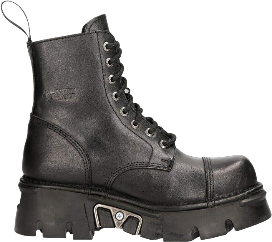 New Rock M-NEWMILI083-S19 COMBAT BOOTS Black Leather Military Biker Shoes