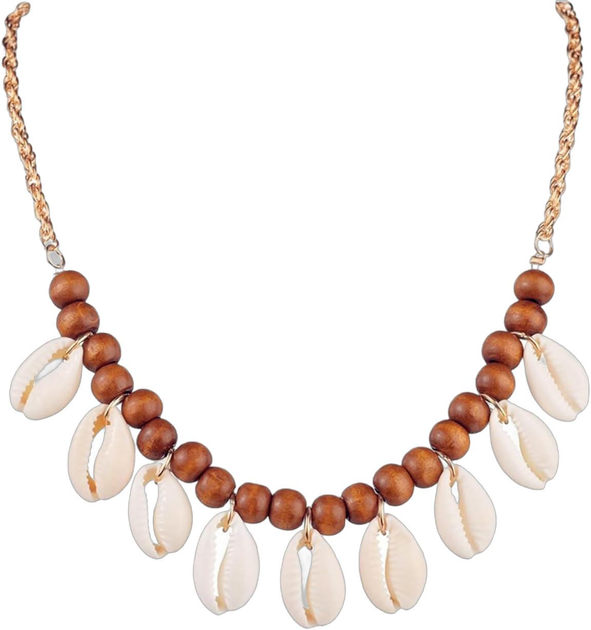 Natural Seashell Cowrie Choker Necklace for Women Hawaiian Handmade Boho Sea Shell Ocean Animal Wood Seed Beaded Chain Necklace for Summer Beach Vacation Party Fashion Jewelry Gifts Gold