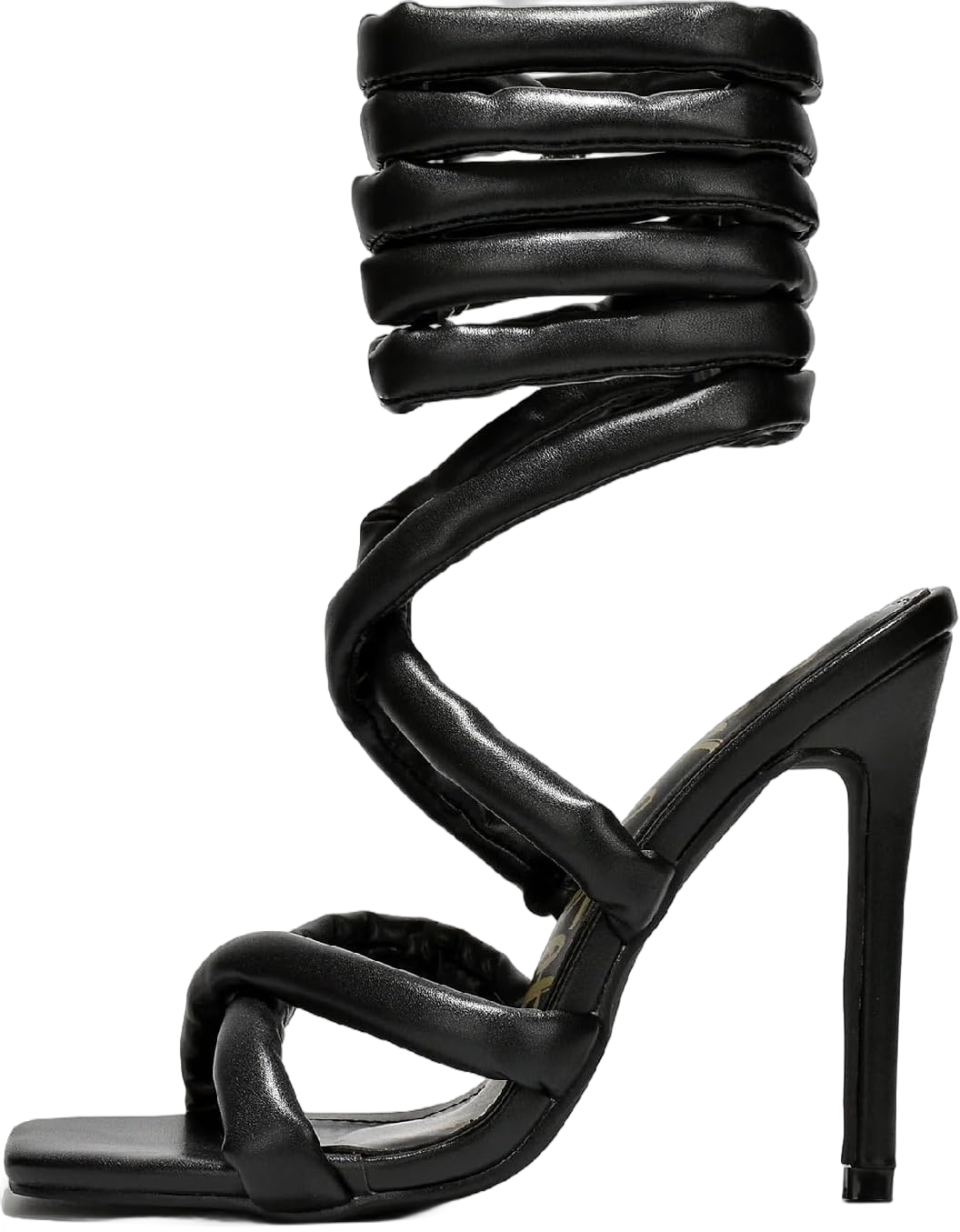 perixir Strappy High Heels Gladiator Sandals With Grey Jersey Knit Fallopian Cloth Rope Lace Up Sexy Open Toe Square Stilettos Tie Up Heeled Sandals For Women US Size 6-13 7 Black Patent Leather