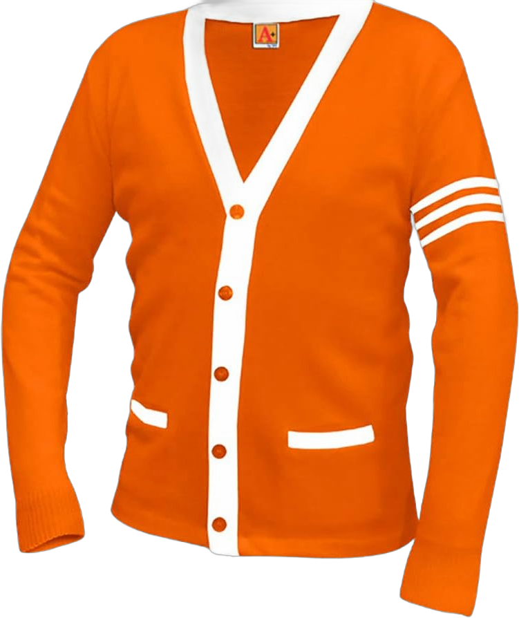 Averill's Sharper Uniforms Your Neighborhood Uniform Store Unisex 5-Button V-Neck with Contrasting Trim Varsity Cardigan XX-Large Orange/White