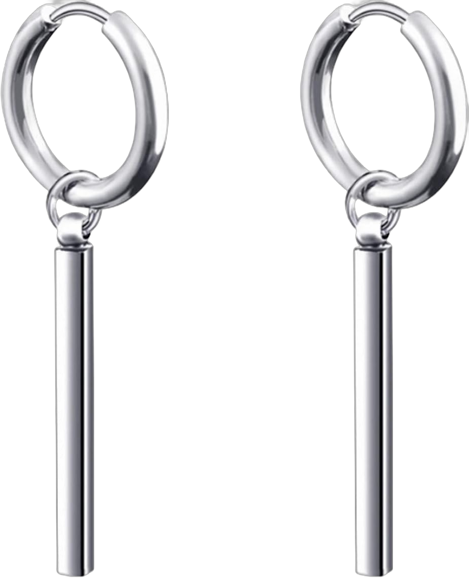 Punk Stainless Steel Long Bar Small Huggie Hoop Earrings Dangle Drop Ear Earrings for Women Men Silver