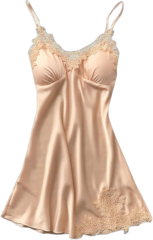 Satin Lingerie Nightgown for Women Lace Chemise Sleepwear Lingerie Silk Slip Dress Sexy V-Neck Nightwear Large Beige