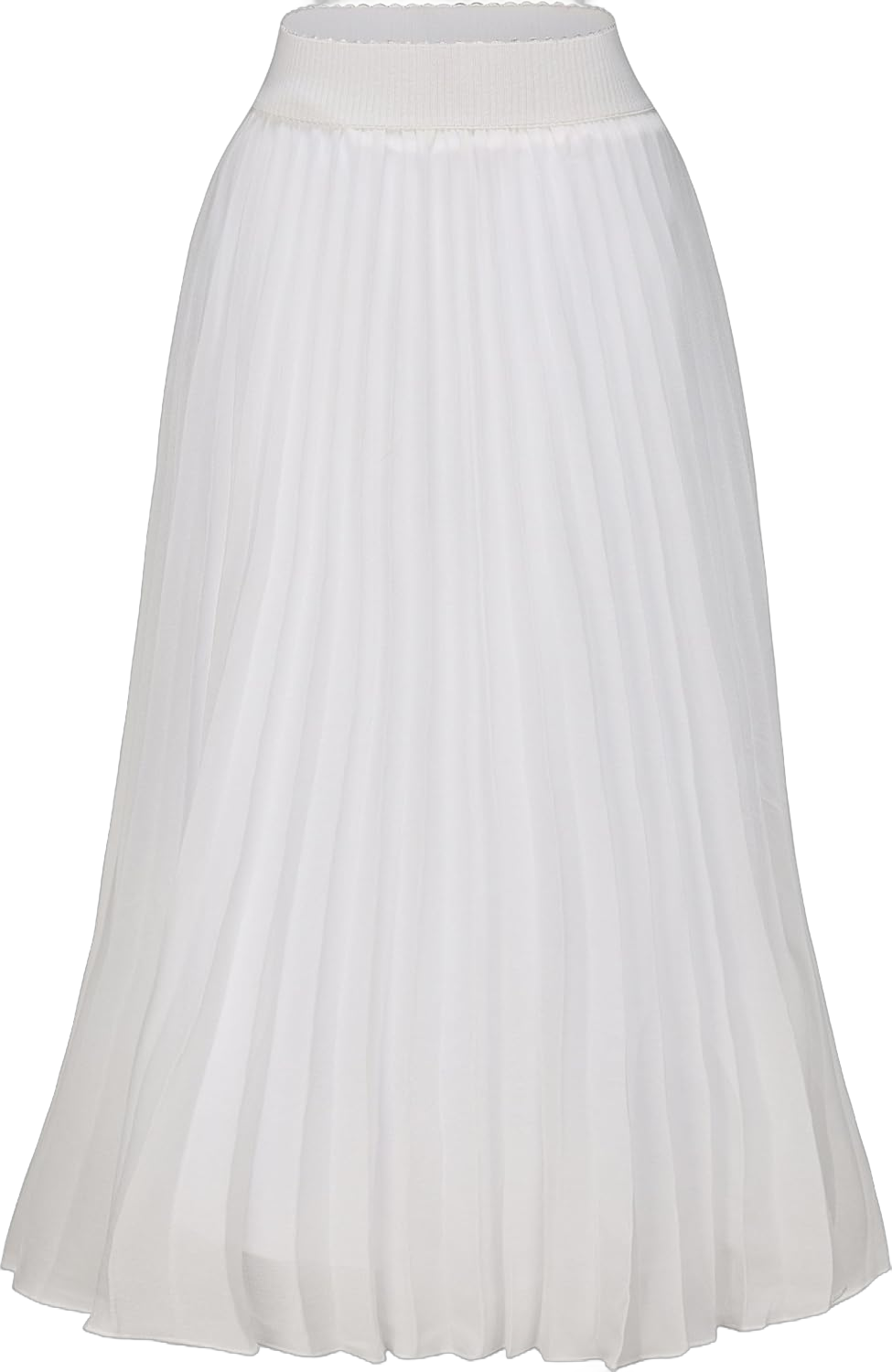 Womens Chiffon High Waist Skirt Pleated A-Line Swing Elastic Shirring Midi Length Small White