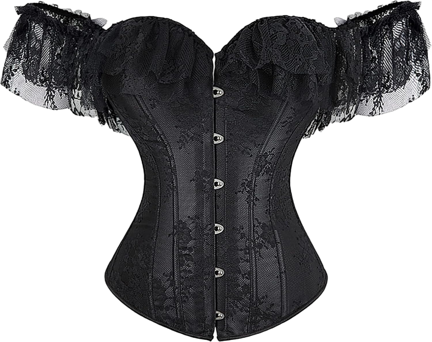 Gothic Corset Tops for Women with Sleeves, Renaissance Bustier Overbust Lace Up Bodice Lingerie Small Black