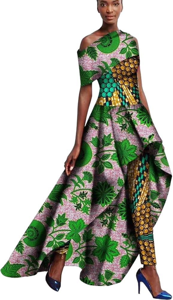 iooiooi African Print Traditional Clothing for Women Ankara Long Dresses + Long Pant Suits