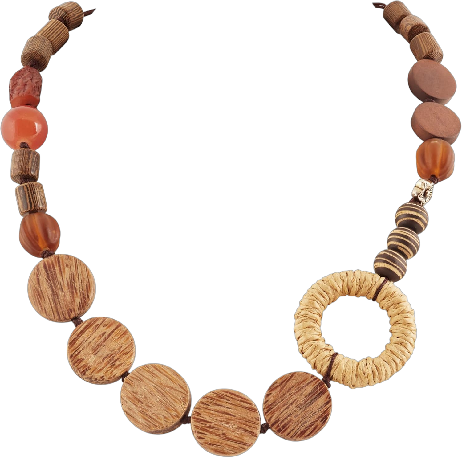 MINACHI Handmade Braided Necklace for Women, Wooden Beads, Rattan Charm, Vintage Style, Gift Jewelry