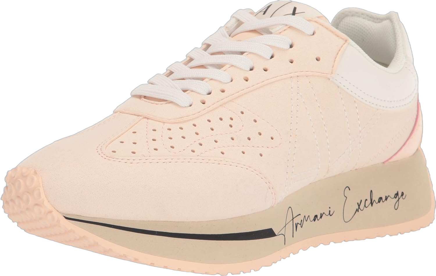 A｜X ARMANI EXCHANGE Women's Buddy Soft Platform Logo Sole Sneakers 8.5 Nude + Off White