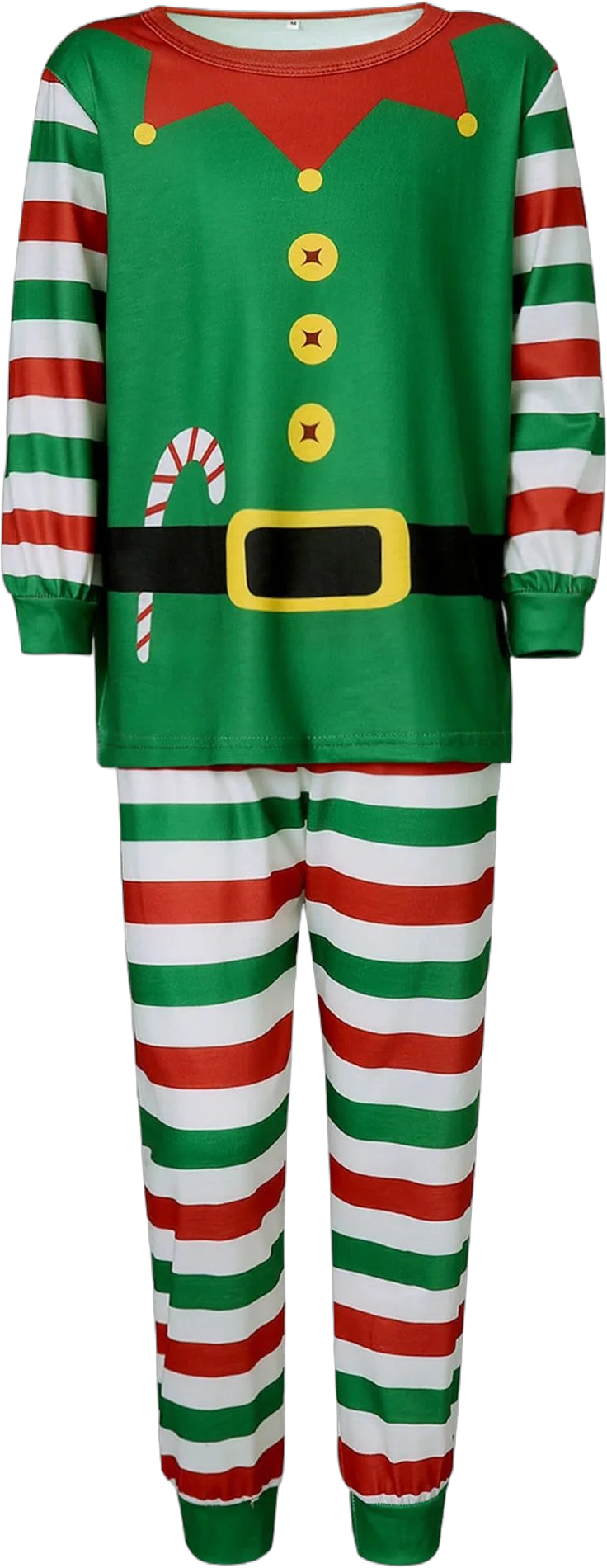 Bebiullo Family Matching Christmas Pajamas Set One Piece Striped Hooded Sleepwear Santa Claus Elf Outfit Green Kid