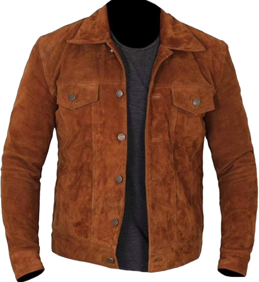 Classyak Men's Fashion Trucker Western Suede Leather Jacket Small Suede Leather Brown