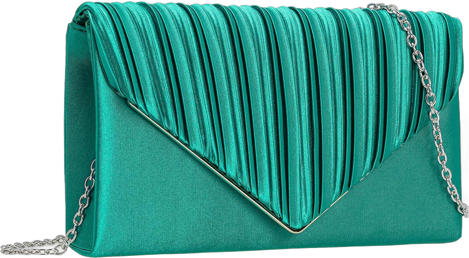 Evening Bag Elegant Women Party Handbag Pleated Satin Clutch for Wedding/Prom/Formal Events Teal Green