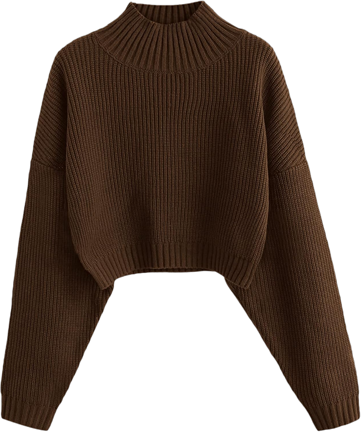 ZAFUL Women's Cropped Turtleneck Sweater Lantern Sleeve Ribbed Knit Pullover Sweater Jumper Large 1-deep Brown