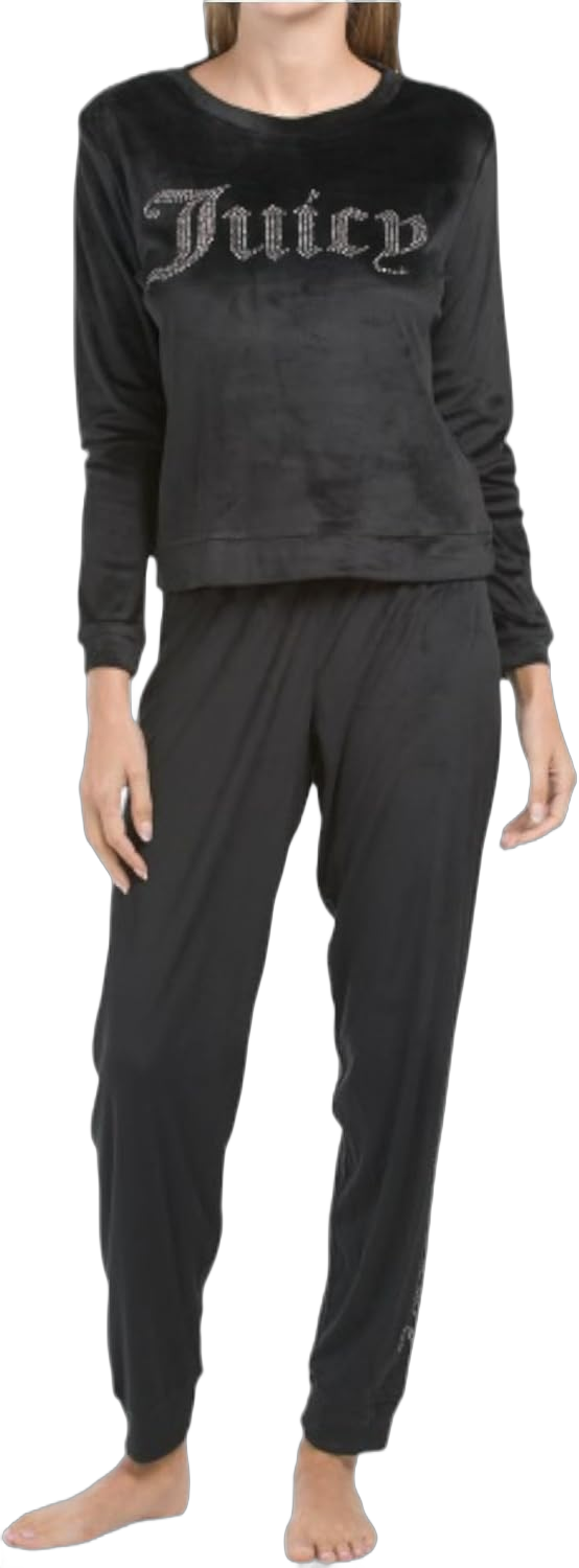 Juicy Couture Women’s Velvet Fleece Long Sleeve Shirt and Joggers Pajama Set (US, Alpha, Medium, Regular, Regular, Black 5)