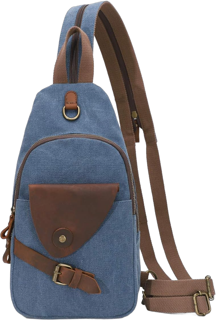 KL928 Canvas Sling Bag Crossbody Backpack Shoulder Casual Rucksack for Men Women Blue