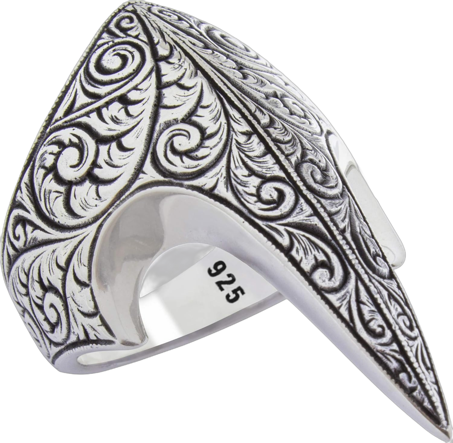 Solid 925 Stelring Silver Fang Engrave Style Turkish Handmade Luxury Men's Thumb Ring 14