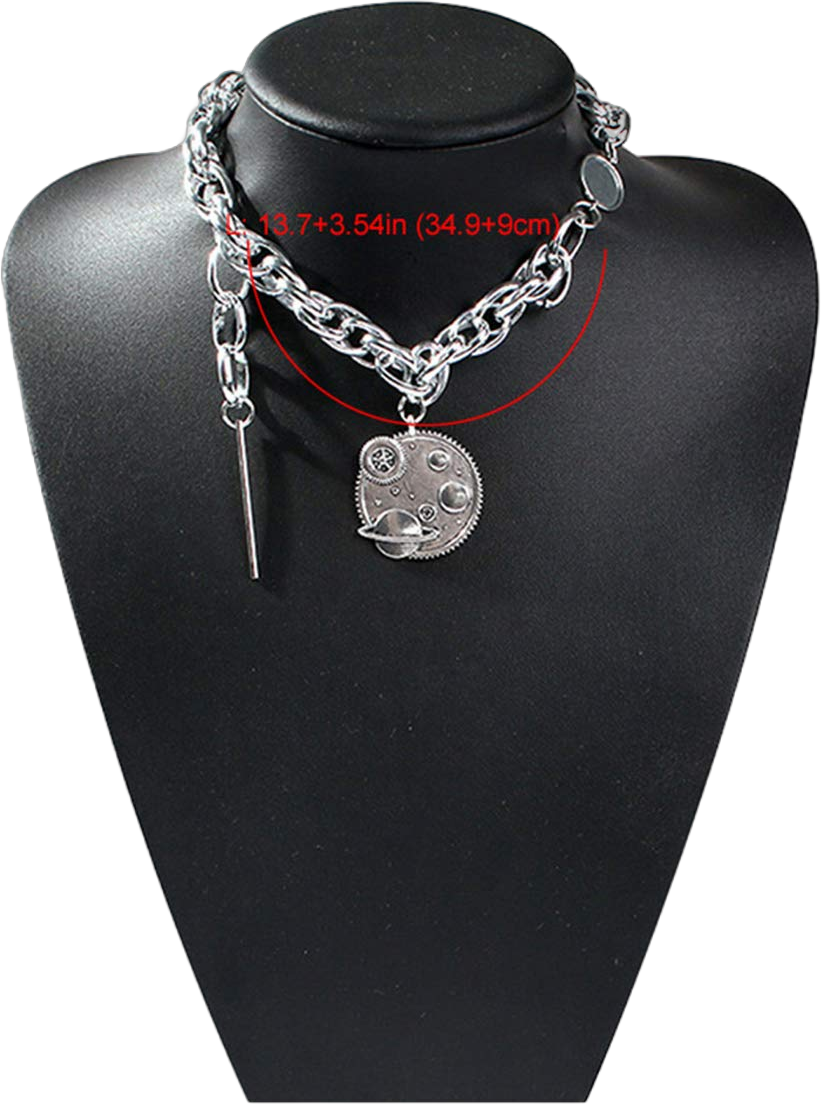 Doubnine Steampunk Silver Choker Necklace Planet Gear Wheel Chunky Chain Punk Gothic Women Chic Accessories