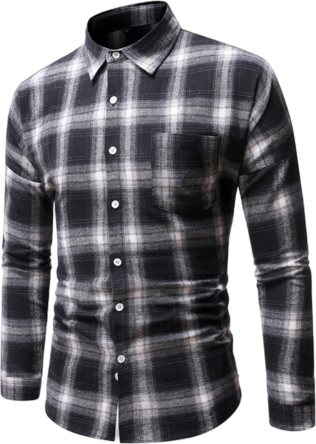 Hfozny Men's Casual Cotton Plaid Shirts Long Sleeve Button-Down Flannel Overshirt Jacket