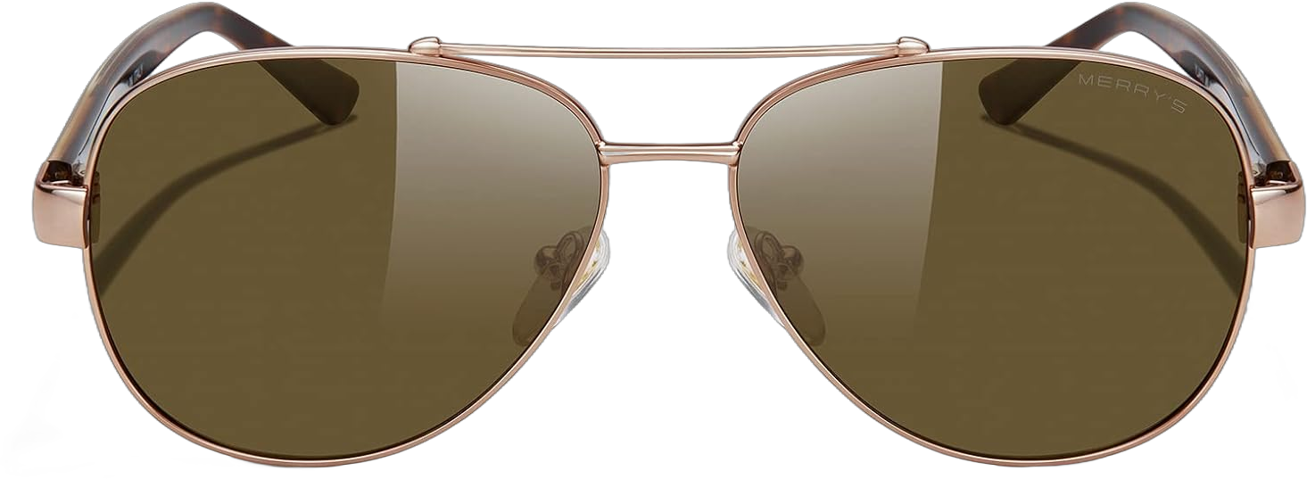 MERRY'S Aviator Sunglasses for Men Women Polarized Shades Acetate Temple S8528 Rose Gold Frame/Brown Lens/Leopard&rose Gold Temples 60 Millimeters