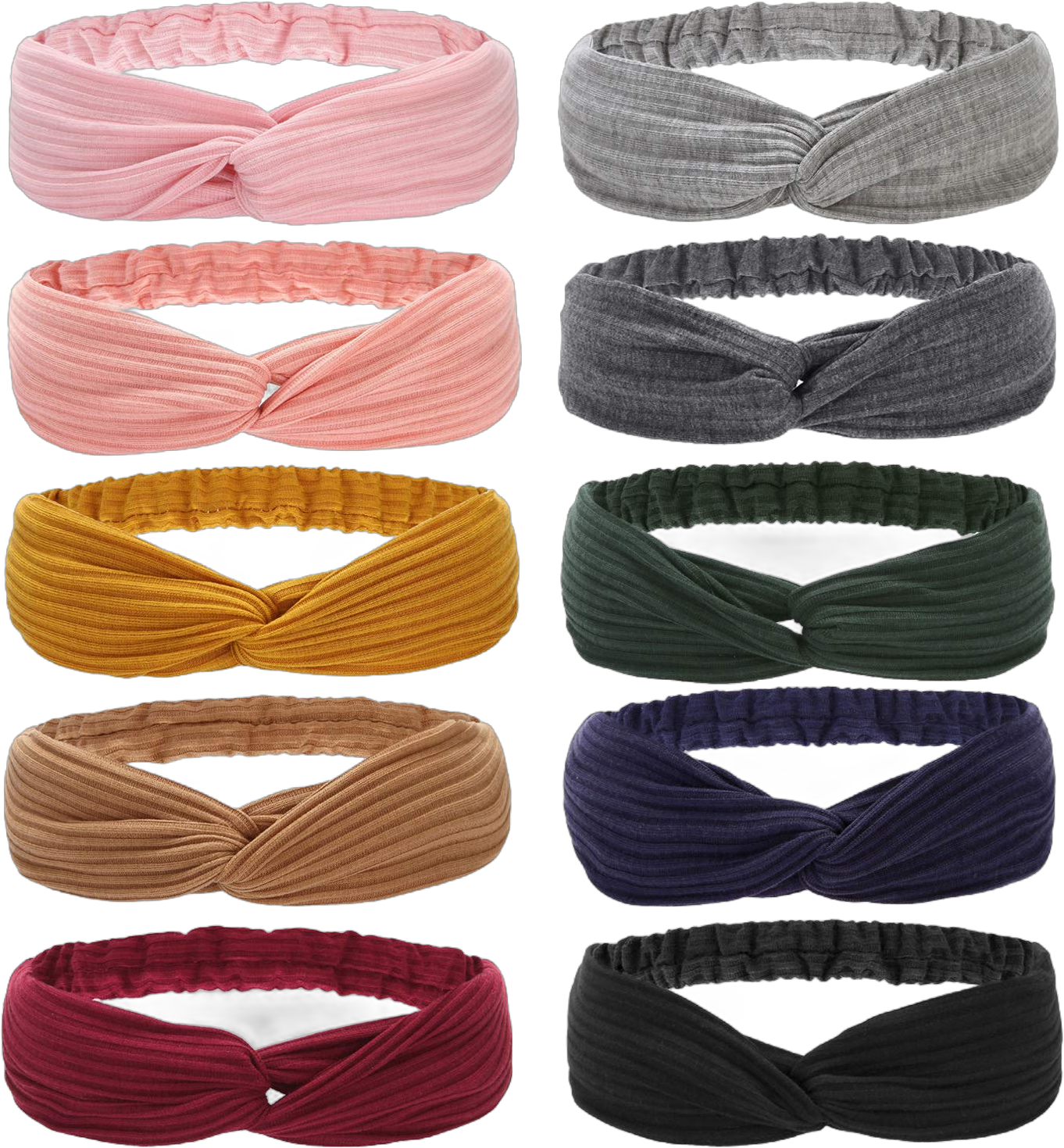 10pcs Twisted Criss Cross Elastic Headbands Soft Knitted Cotton Hair Bands for Women Girls 10pcs/B