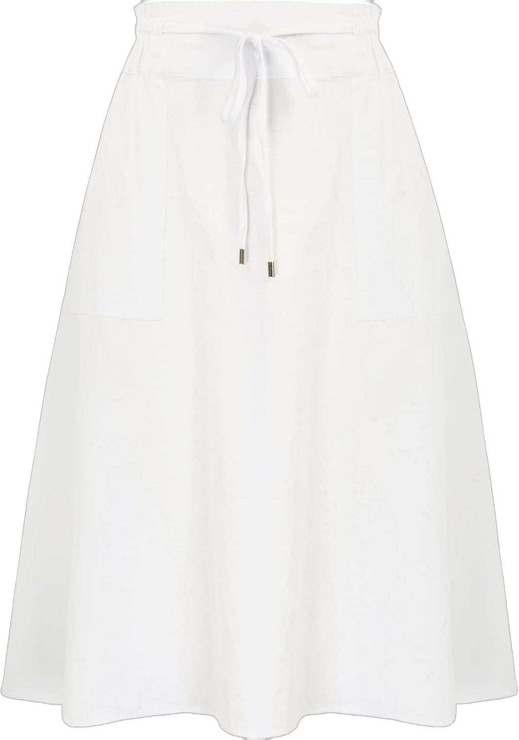 KANCY KOLE Women Casual Cotton Linen Skirts Frill Tie Waist A-Line Midi Skirt with Pockets S-XXL XX-Large White