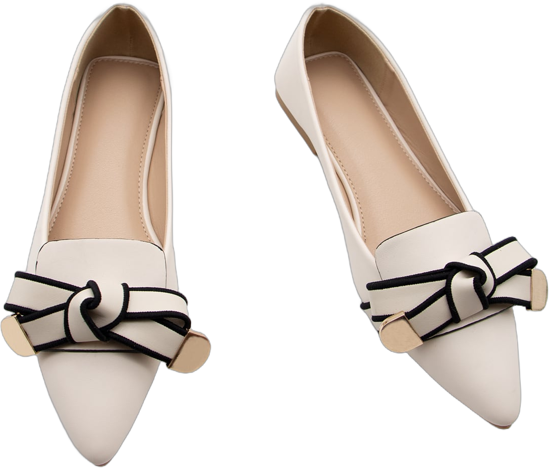 Women Beige Bow Decor Flats, Elegant Point Toe Loafer Flats