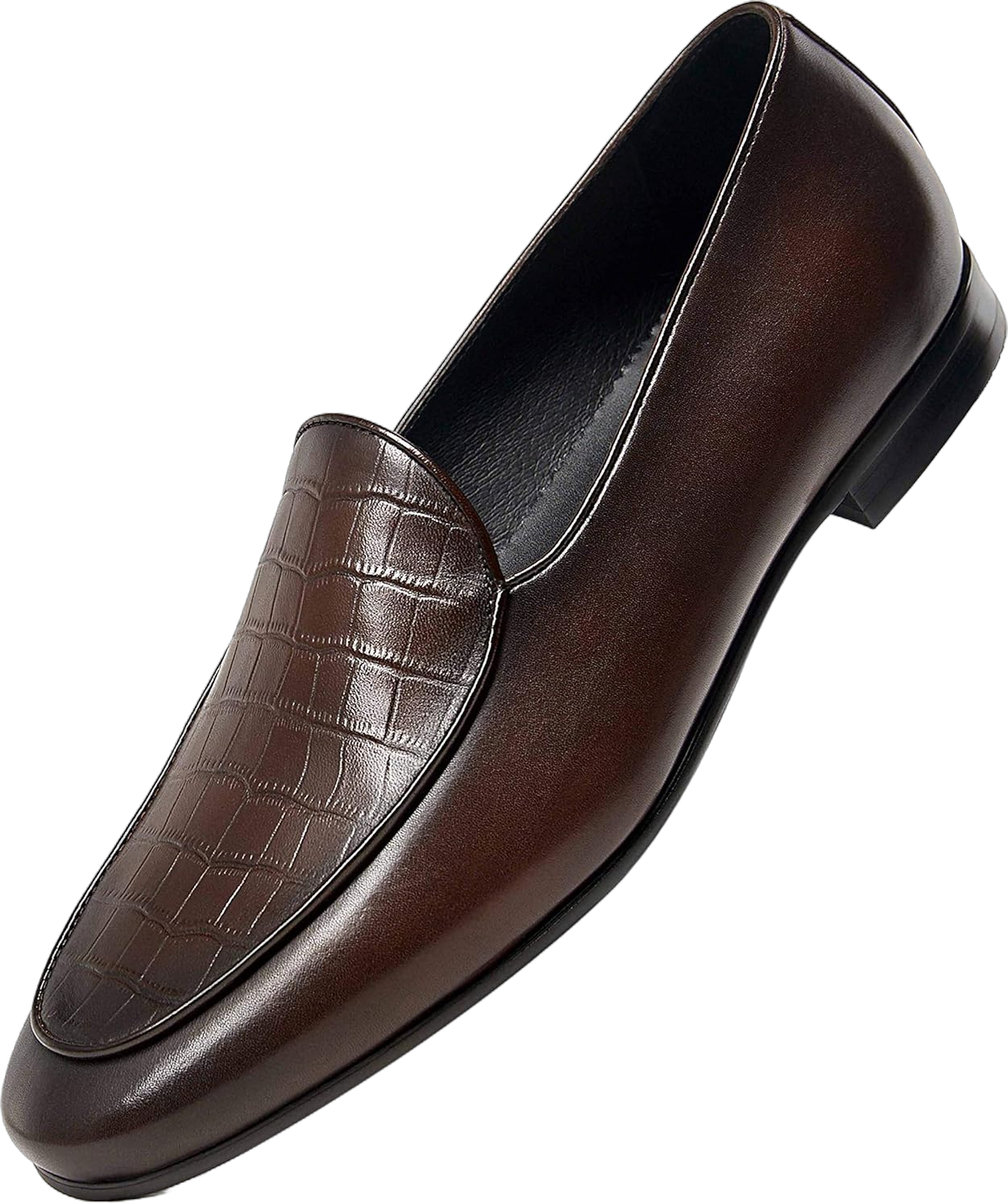 GIFENNSE Men's Dress Shoes Slip-On Loafers Leather Formal Shoes 8.5 Dark Brown