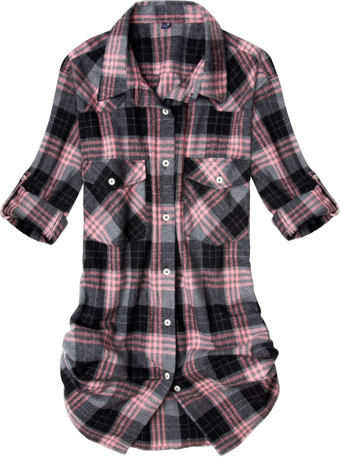 Alimens & Gentle Womens Plaid Flannel Shirts Long Sleeve Roll Up Casual Button Down Shirt