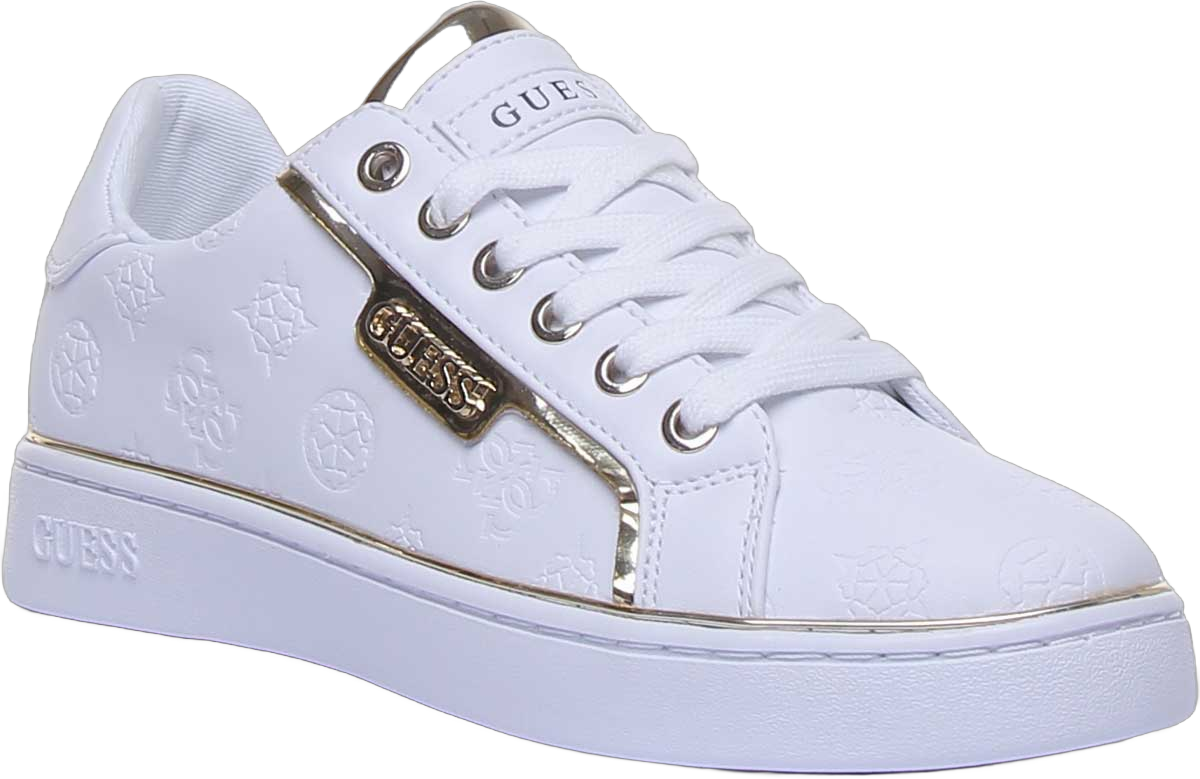 Guess Banq Active Women's 4G Logo Lace Up Sneakers In White Gold