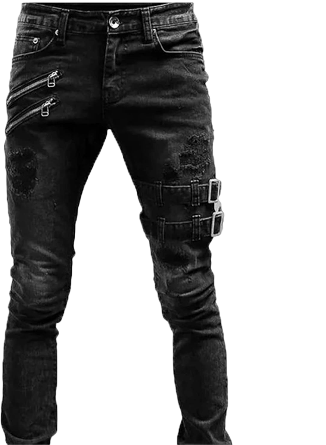 Men's Straight Slim Fit Elastic Ripped Jeans Distressed Stretchy Skinny Jean for Men Tapered Biker Denim Pants Trousers (Small,Black D)