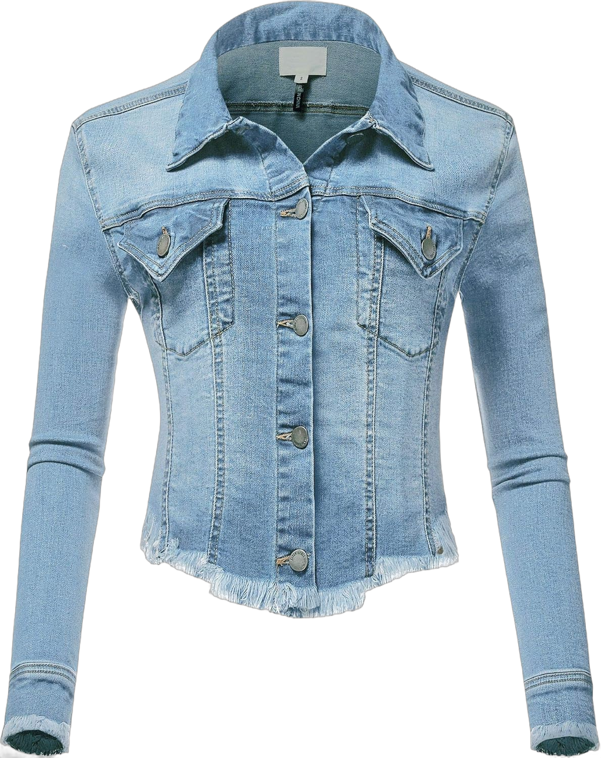 FashionMille Women Distress Crop Ripped Raw Cut Denim Jean Jacket Medium A Light