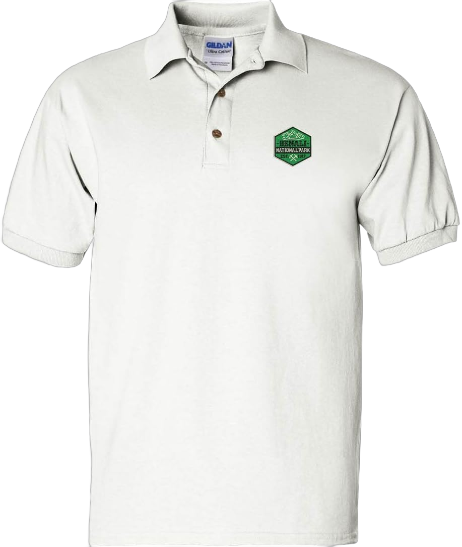 Denali National Park Men's Polo T Shirt Embroidered NPS Shirt 3X-Large White