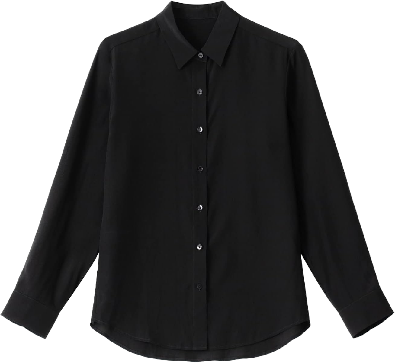 COLD POSH 100% Pure Silk Blouses for Women Long Sleeve: Women's Button-Down Elegant Shirts Lapel Luxurious Casual Blouse X-Small Black