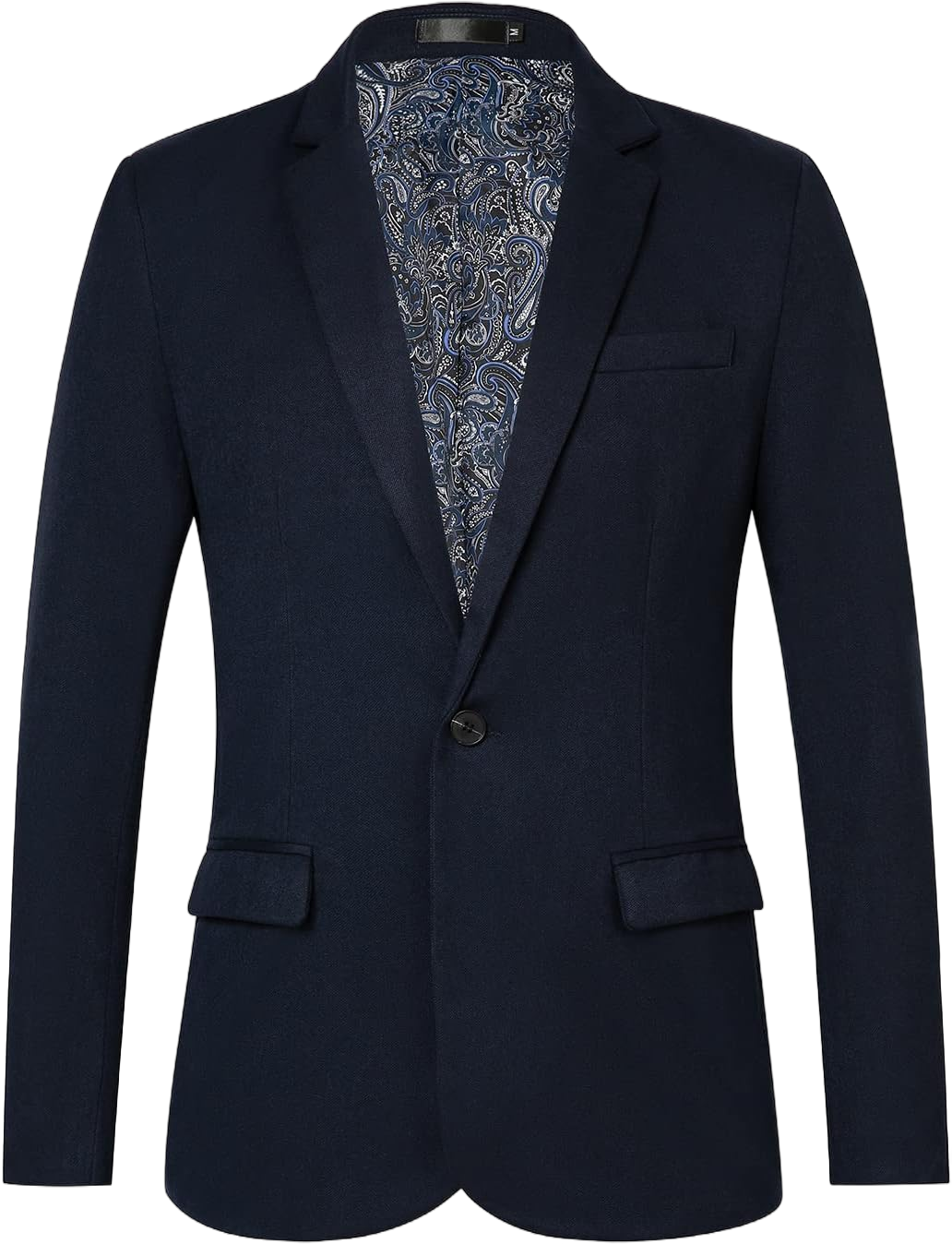 AIFARLD Blazer for Men Slim Fit Tweed Blazers for Mens One Button Solid Color Jacket Blazer Suit for Business Casual Medium Navy Blue