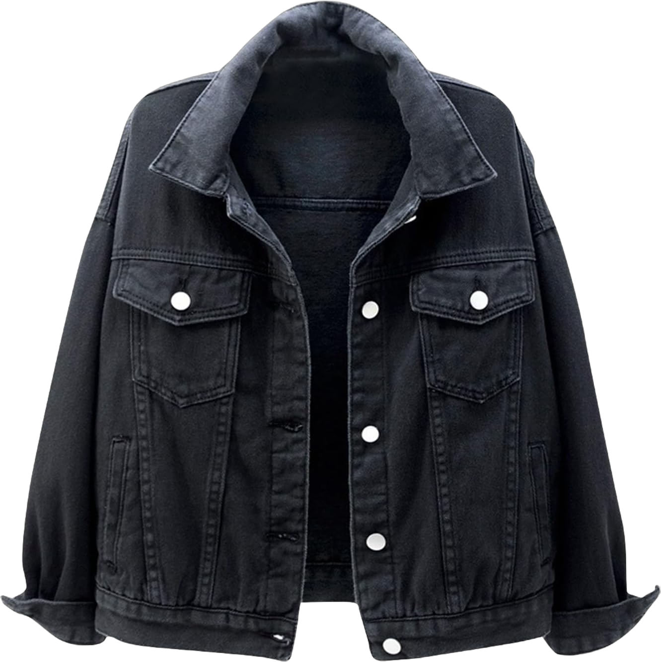 YUTANRAL Denim Jacket for Women Trendy Cropped Half/Long Sleeve Button Down Casual Loose Jean Jacket X-Large Ac-black