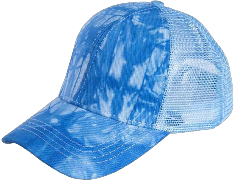 YOLAI Tie-dye Print Ponytail Cap Mesh Breathable Trucker Hat Sunscreen Adjustable Baseball Caps Visors Cap for Men Women One Size Blue