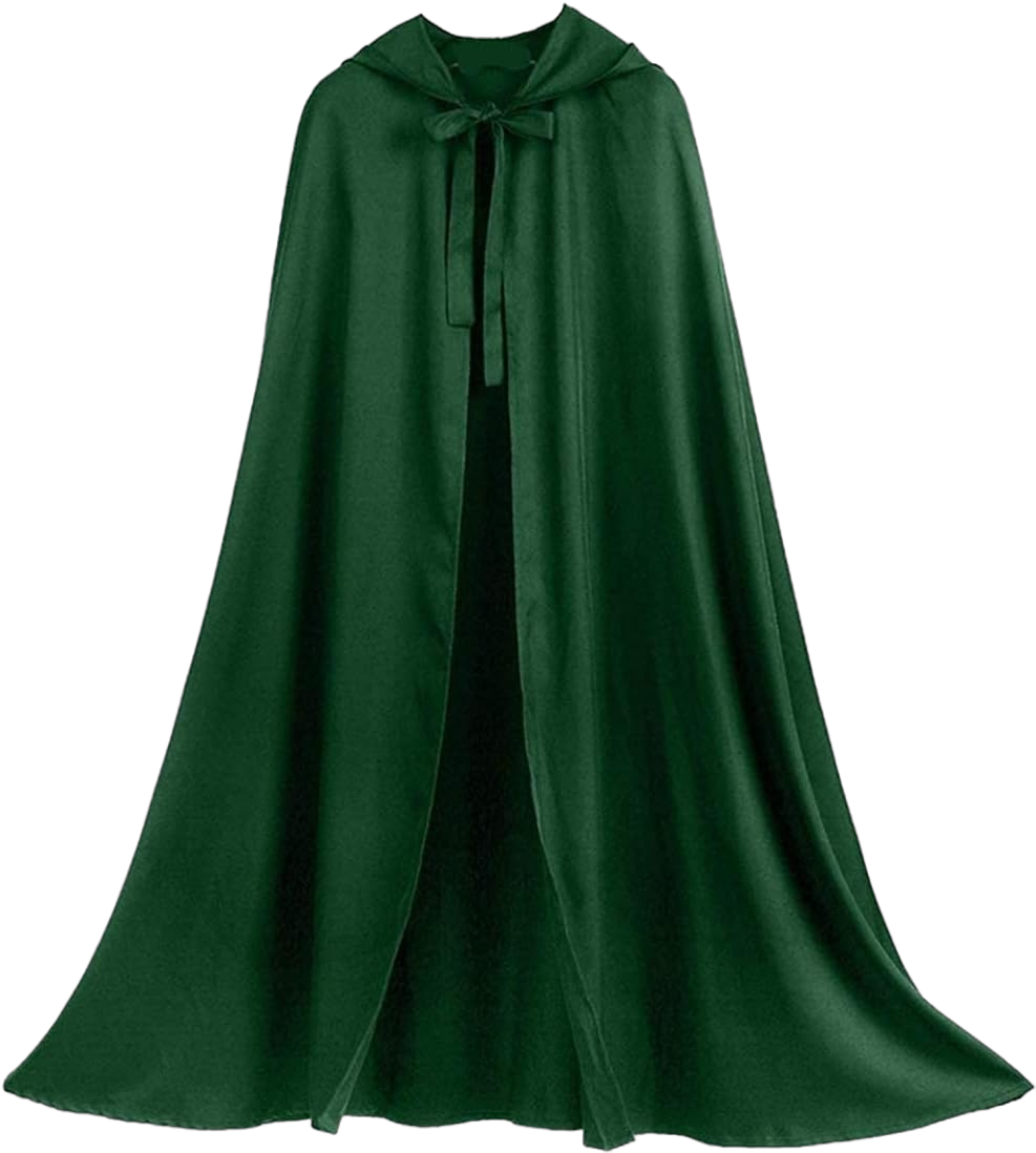 48’’ Unisex Halloween Hooded Cape Gothic Medieval Witch Vampire Cloak for Men and Women Cosplay Costume One Size Green