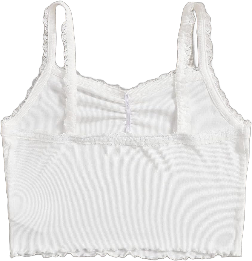 Floerns Women's Contrast Lace Spaghetti Strap Ruched Rib Knit Cami Crop Top X-Small White Plain