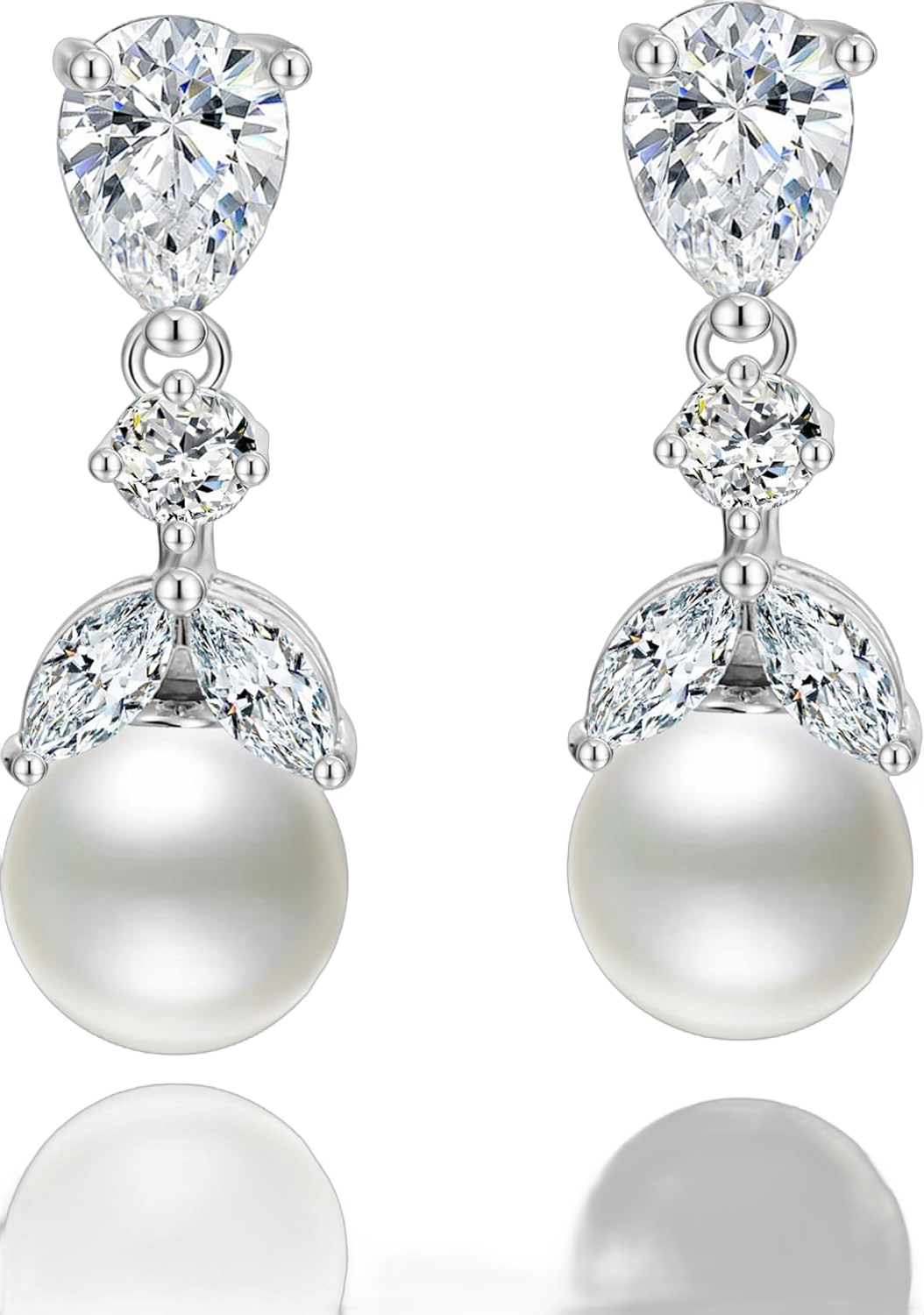 Pearl Earrings for Women - Genuine Freshwater Pearl Earring | Dangle Earrings for Women Girls | Pearl Drop Earring | Pearl Earrings | Silver Earrings CZ Dangly Pearl Earring,Silver CZ-Pearl