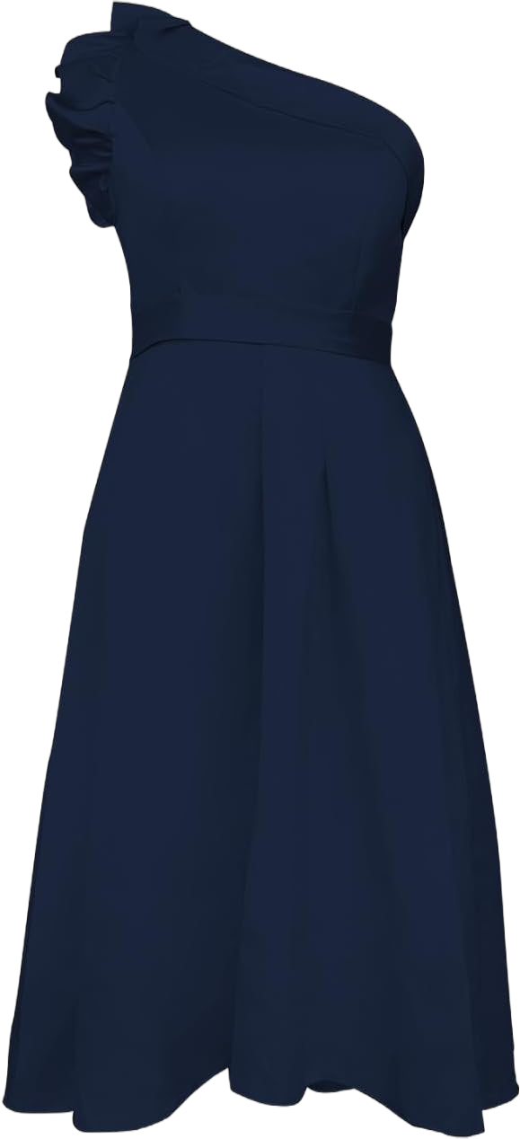 Women's One Shoulder High Low Elegance Dress with Pocket Satin A Line Formal Wedding Guest Dress 6 Navy Blue