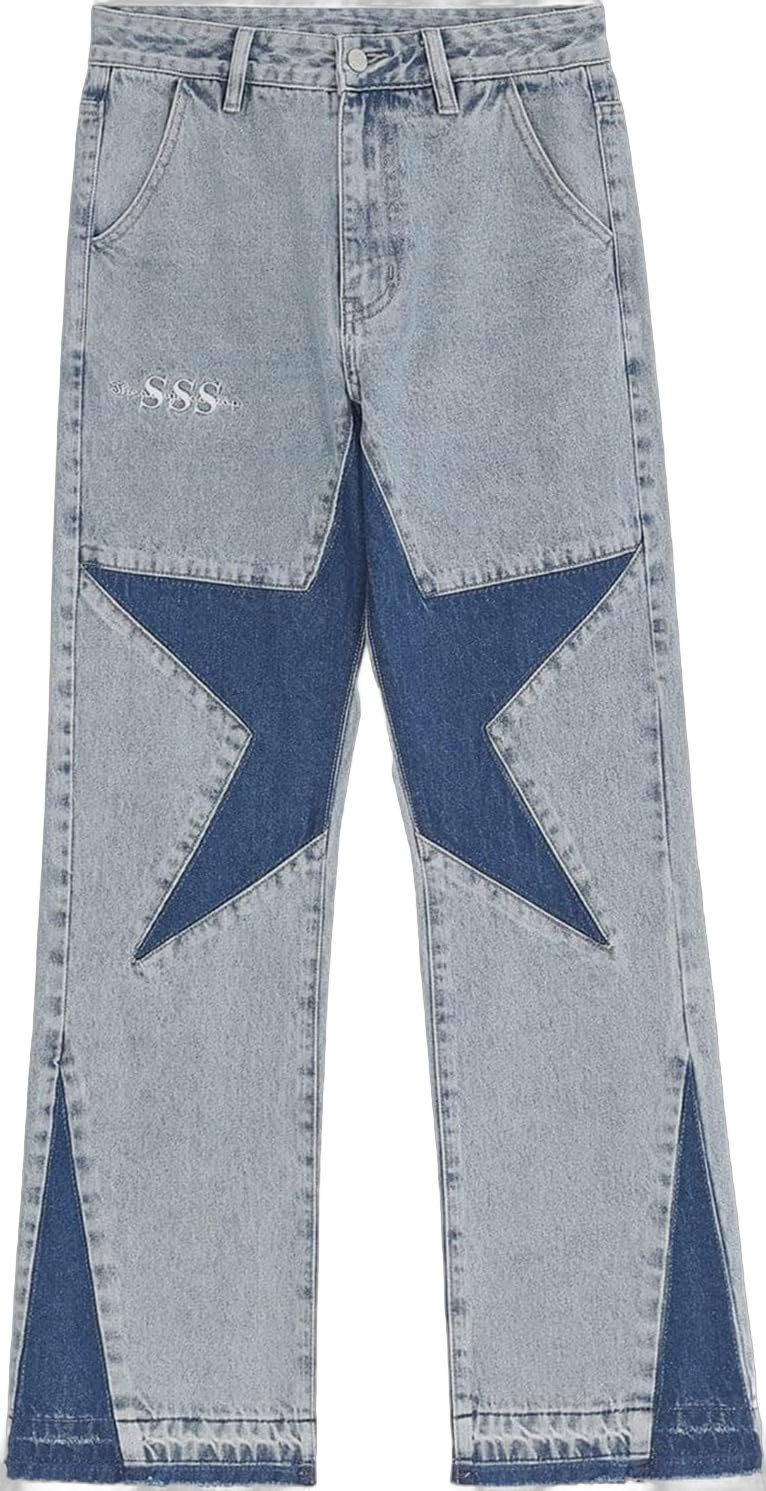 Aelfric Eden Y2k Baggy Jeans Star Patchwork Denim Pants Unisex Fashion Streetwear Straight Trousers 30 Blue