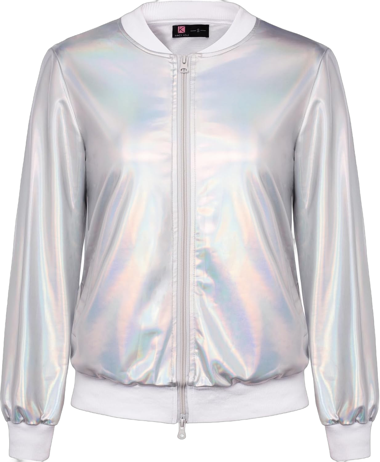 KANCY KOLE Womens 2024 Metallic Jacket Long Sleeve Front Zip Sparkle Shiny Party Bomber Blazer Top with Pockets